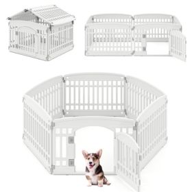 White HDPE Pet Playpen - 6-Panel Design (Hexagonal/Rectangular/House), 18"x18.5" Door, 21.5 lbs Net Weight for Travel/Yard/Living Room